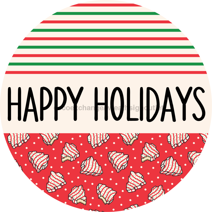 Door Hanger, Christmas Sign, Red Stripe Christmas Cake Sign, Welcome Sign, 18" Wood Sign, Round Sign, DecoExchange - DecoExchange¬Æ