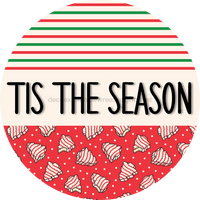 Thumbnail for Door Hanger Christmas Sign Red Stripe Cake Welcome 18 Wood Tis The Season Decoe-2295-Dh Round