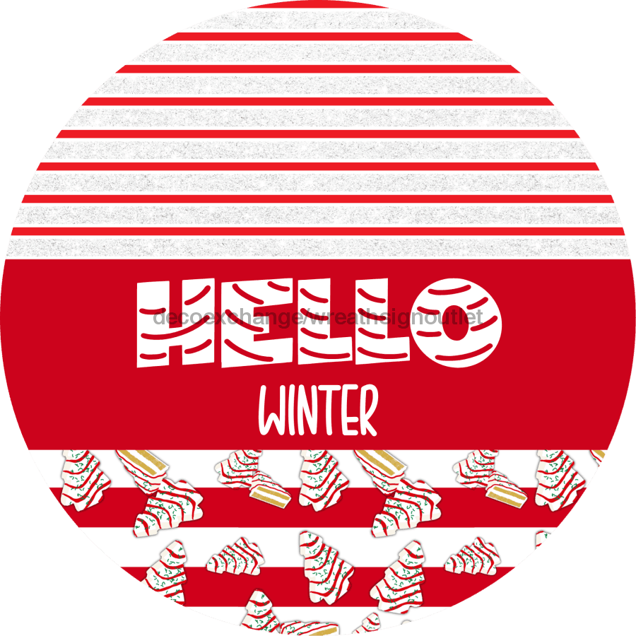 Door Hanger, Christmas Sign, Red White Christmas Cake Sign, Welcome Sign, 18" Wood Sign, Round Sign, DecoExchange - DecoExchange