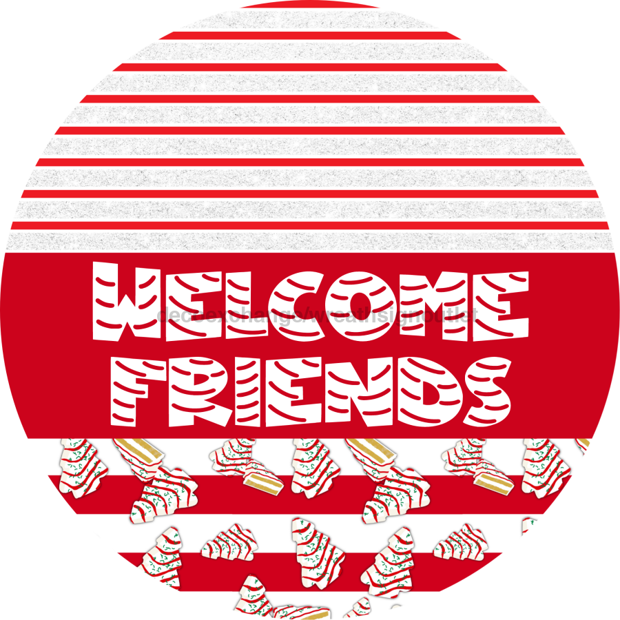 Door Hanger, Christmas Sign, Red White Christmas Cake Sign, Welcome Sign, 18" Wood Sign, Round Sign, DecoExchange - DecoExchange¬Æ