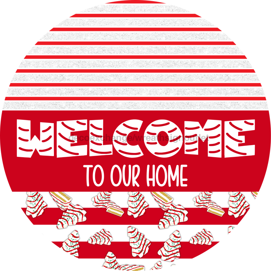 Door Hanger, Christmas Sign, Red White Christmas Cake Sign, Welcome Sign, 18" Wood Sign, Round Sign, DecoExchange - DecoExchange¬Æ