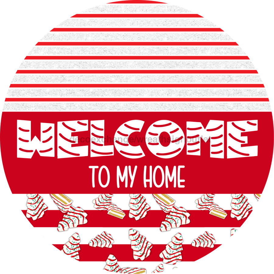 Door Hanger, Christmas Sign, Red White Christmas Cake Sign, Welcome Sign, 18" Wood Sign, Round Sign, DecoExchange - DecoExchange¬Æ