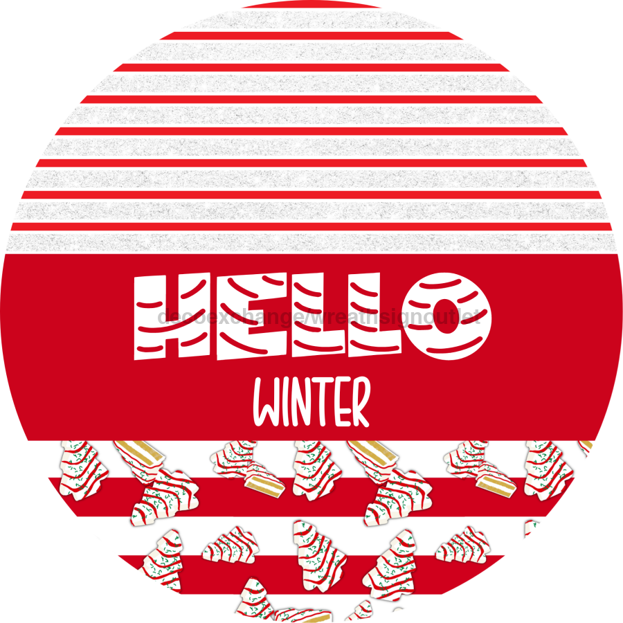 Door Hanger, Christmas Sign, Red White Christmas Cake Sign, Welcome Sign, 18" Wood Sign, Round Sign, DecoExchange - DecoExchange¬Æ