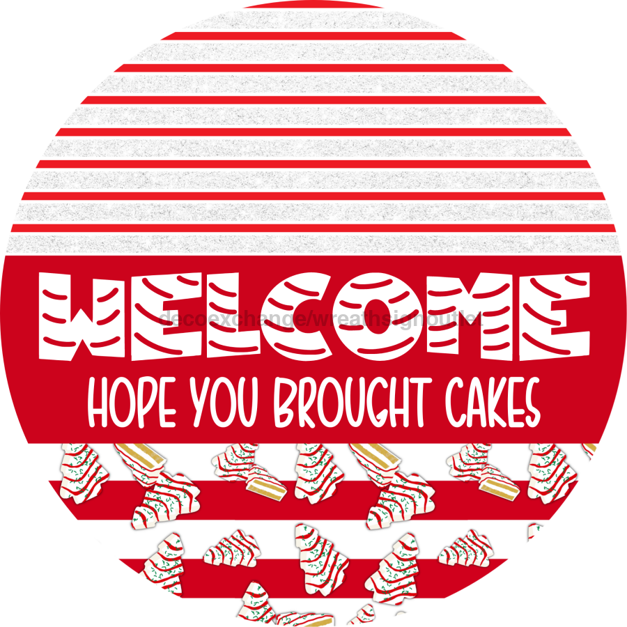 Door Hanger, Christmas Sign, Red White Christmas Cake Sign, Welcome Sign, 18" Wood Sign, Round Sign, DecoExchange - DecoExchange¬Æ