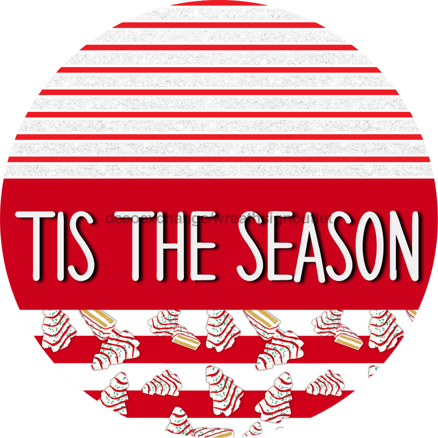 Door Hanger, Christmas Sign, Red White Christmas Cake Sign, Welcome Sign, 18" Wood Sign, Round Sign, DecoExchange - DecoExchange