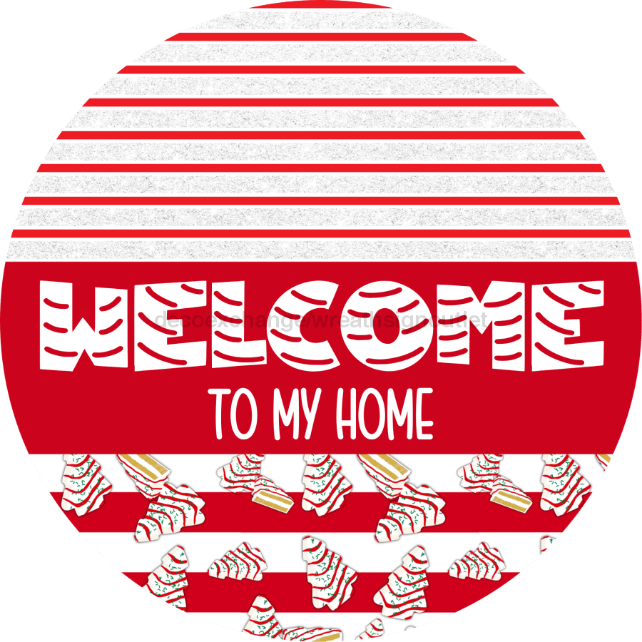 Door Hanger Christmas Sign Red White Cake Welcome 18 Wood To My Home Decoe-2225-Dh Round