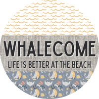 Thumbnail for Door Hanger, Funny Nautical Sign, Whalecome Sign, Whale Sign, Beach Sign, Turtle Sign, 18