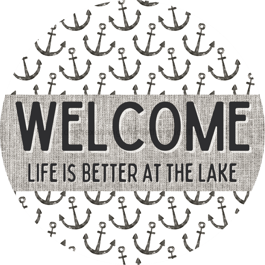Door Hanger Nautical Sign Anchor Lake 18 Wood Welcome To The Decoe-2146-Dh Round