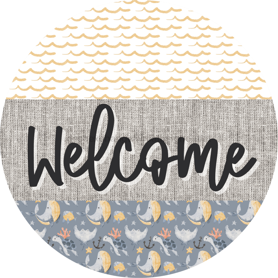 Door Hanger Nautical Sign Whale Beach Turtle 18 Wood Welcome Decoe-2149-Dh Round