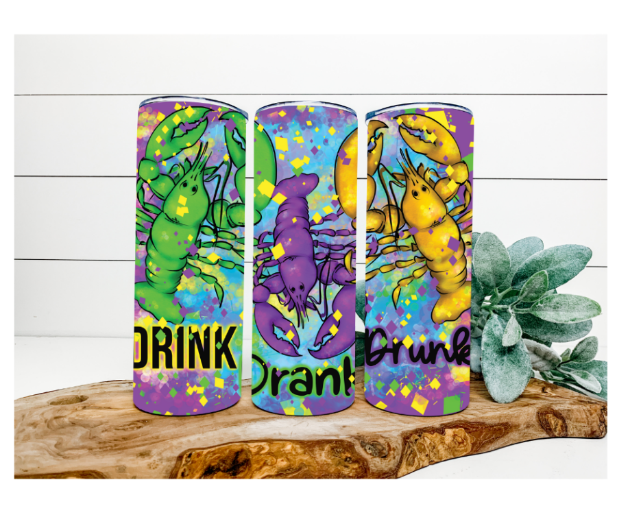 Drink Drank Drunk Mardi Gras Tumbler, 20 oz Skinny Tumbler - DECOETUMBLER-165