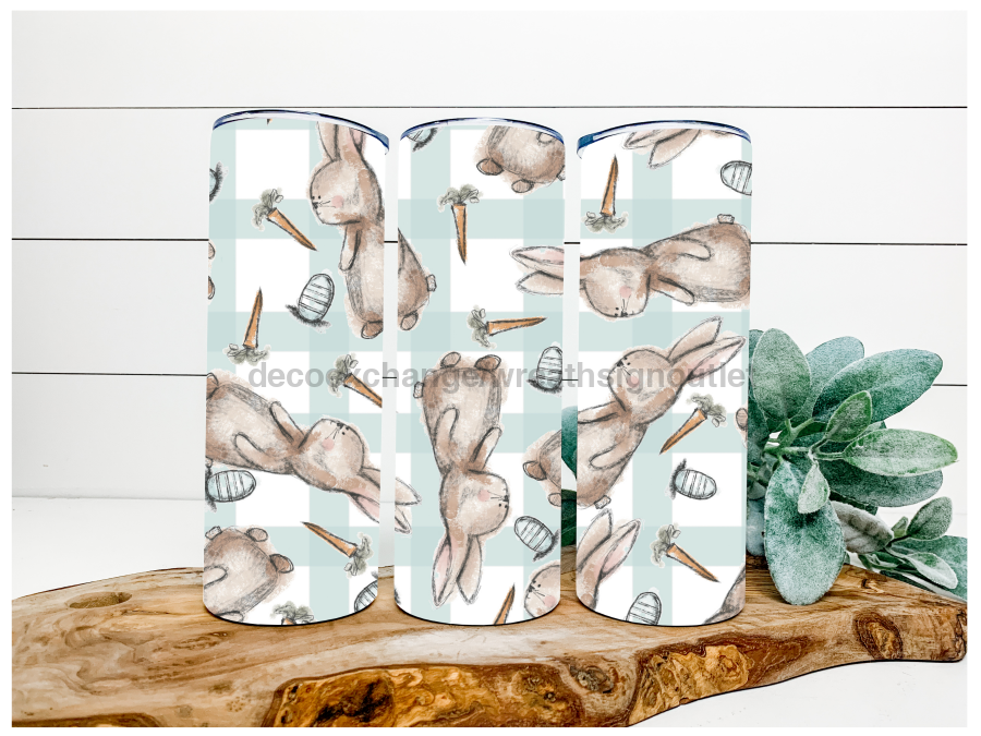 Easter Bunny Blue Plaid 20 oz Skinny Tumbler - DECOETUMBLER-044