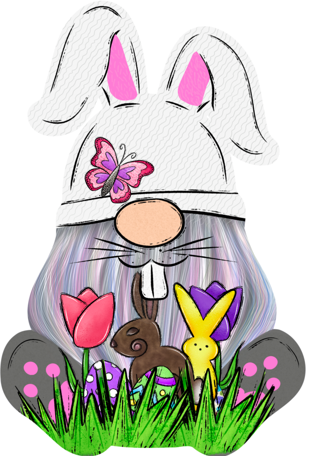 Easter Bunny Gnome 22" Wood Door Hanger - DECOE-W-717-DH