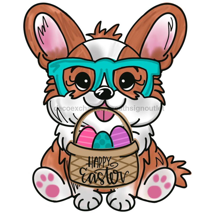 Easter Dog Corgi Door Hanger Mj-W-00075-Dh 22‚Äô Wood