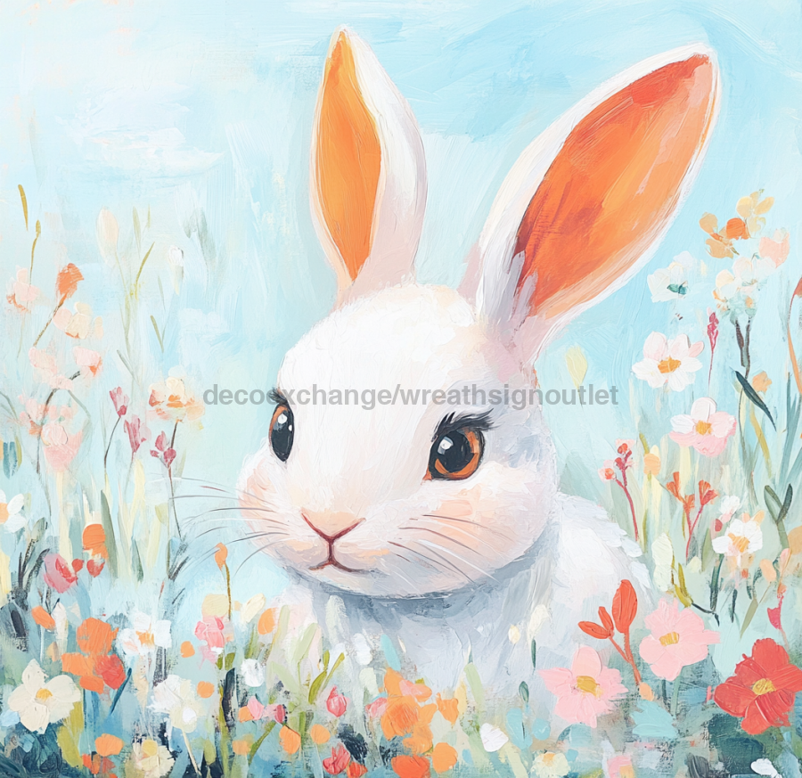 Easter Rabbit Sign, DCO-13234, Sign For Wreath, 10x10" Metal Sign