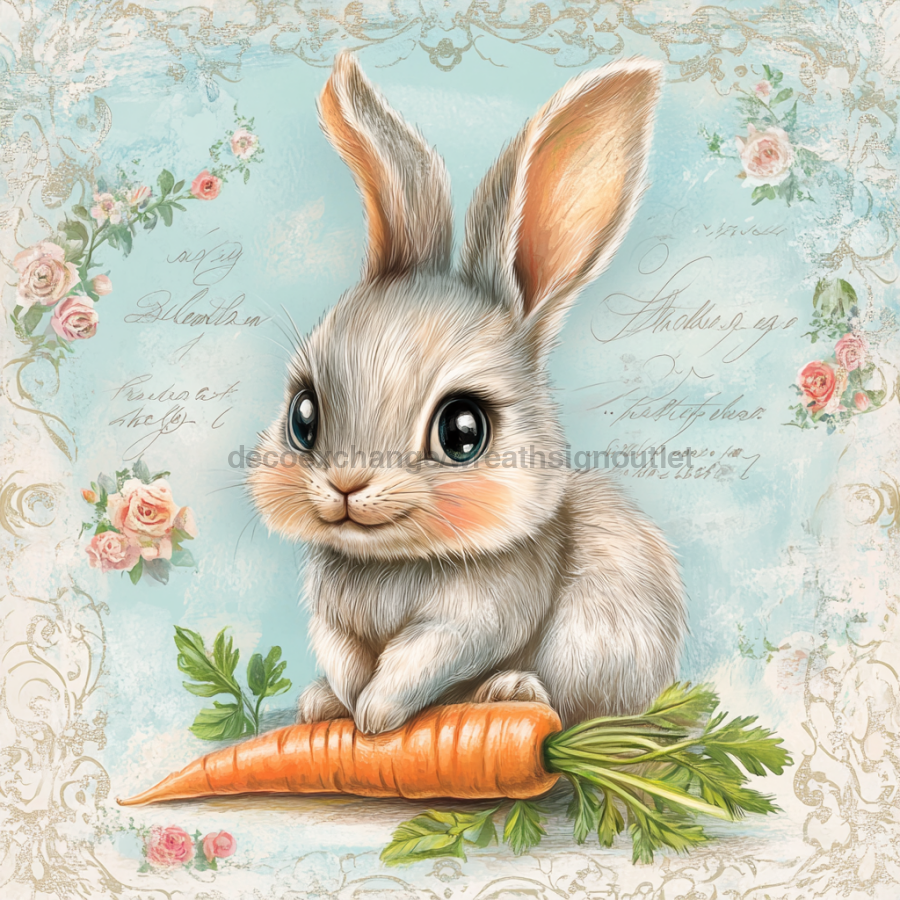 Easter Rabbit Sign, DCO-13260, Sign For Wreath, 10x10" Metal Sign