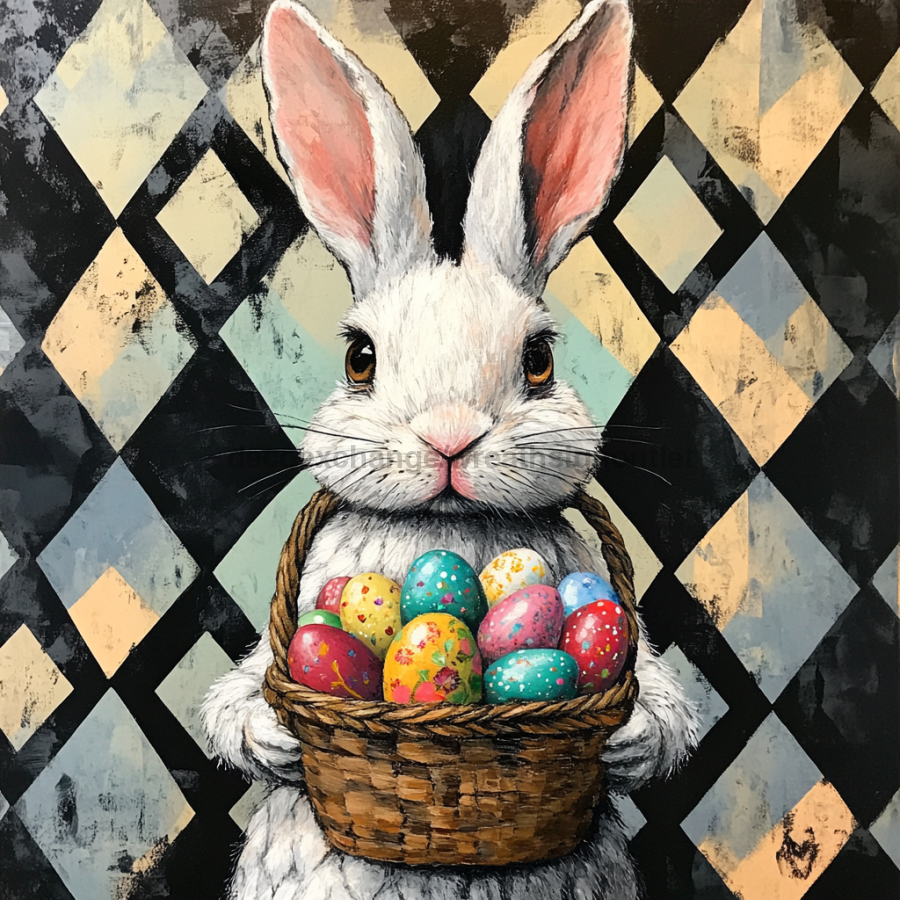 Easter Rabbit Sign, DCO-13277, Sign For Wreath, 10x10" Metal Sign