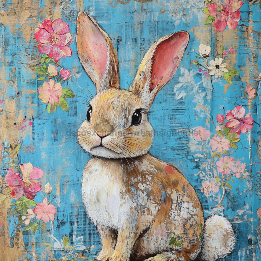 Easter Rabbit Sign, DCO-13279, Sign For Wreath, 10x10" Metal Sign