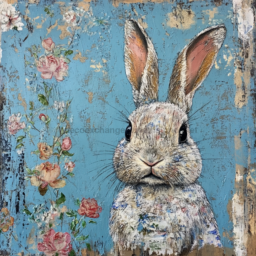 Easter Rabbit Sign, DCO-13281, Sign For Wreath, 10x10" Metal Sign