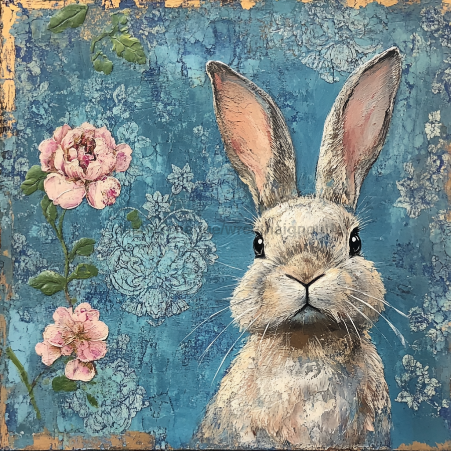 Easter Rabbit Sign, DCO-13282, Sign For Wreath, 10x10" Metal Sign