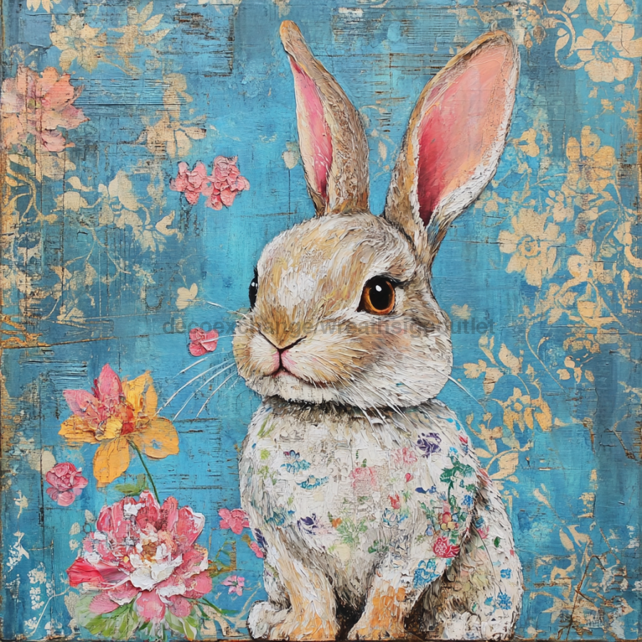 Easter Rabbit Sign, DCO-13283, Sign For Wreath, 10x10" Metal Sign