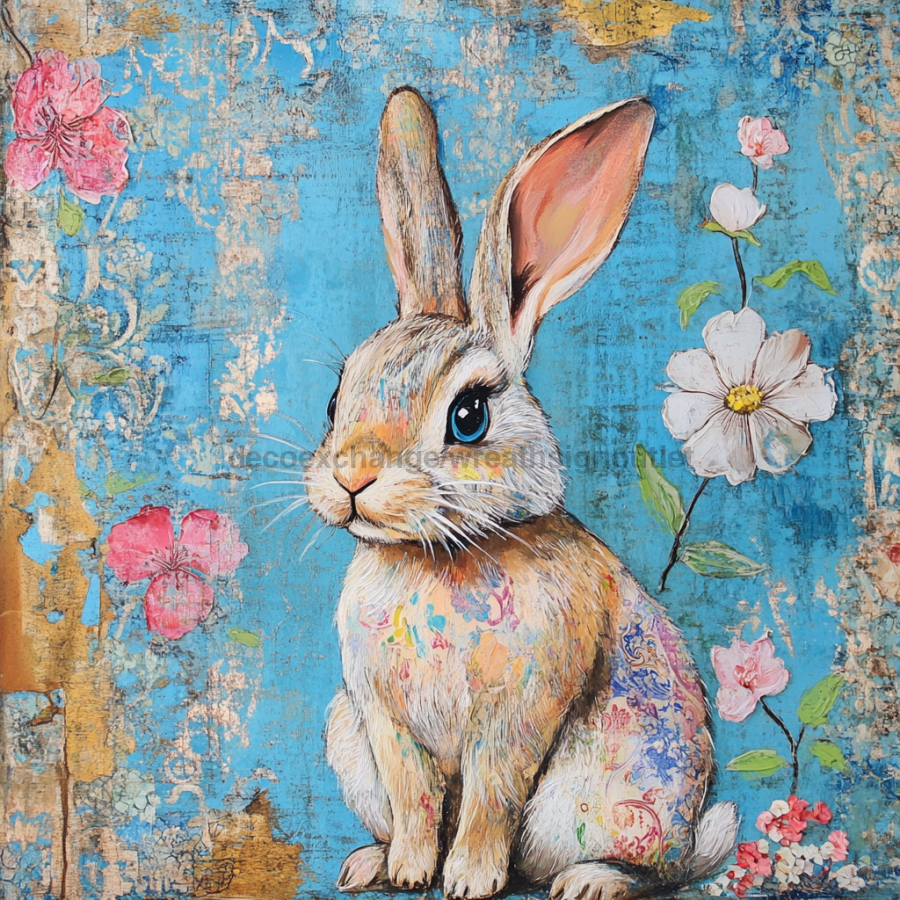 Easter Rabbit Sign, DCO-13284, Sign For Wreath, 10x10" Metal Sign