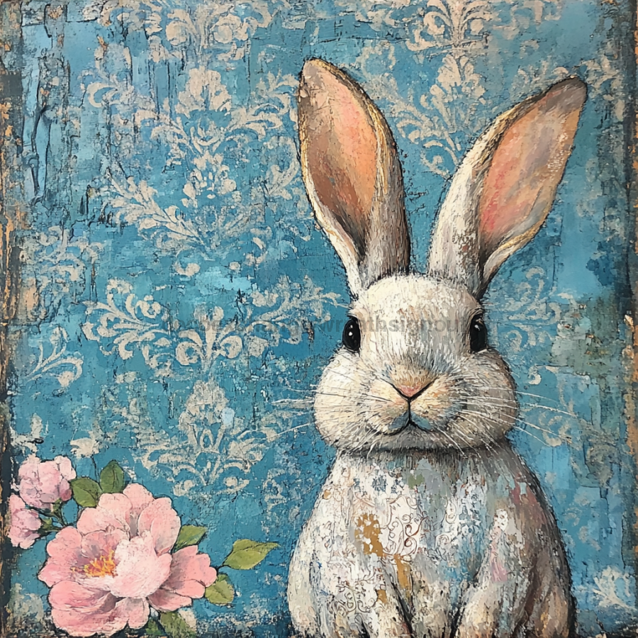 Easter Rabbit Sign, DCO-13286, Sign For Wreath, 10x10" Metal Sign