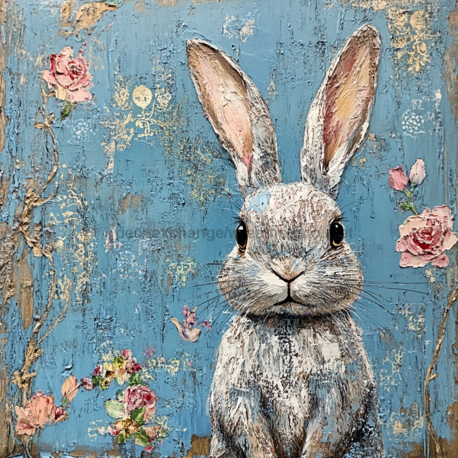 Easter Rabbit Sign, DCO-13290, Sign For Wreath, 10x10" Metal Sign