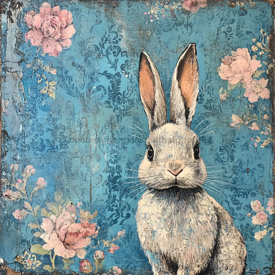 Easter Rabbit Sign, DCO-13291, Sign For Wreath, 10x10" Metal Sign