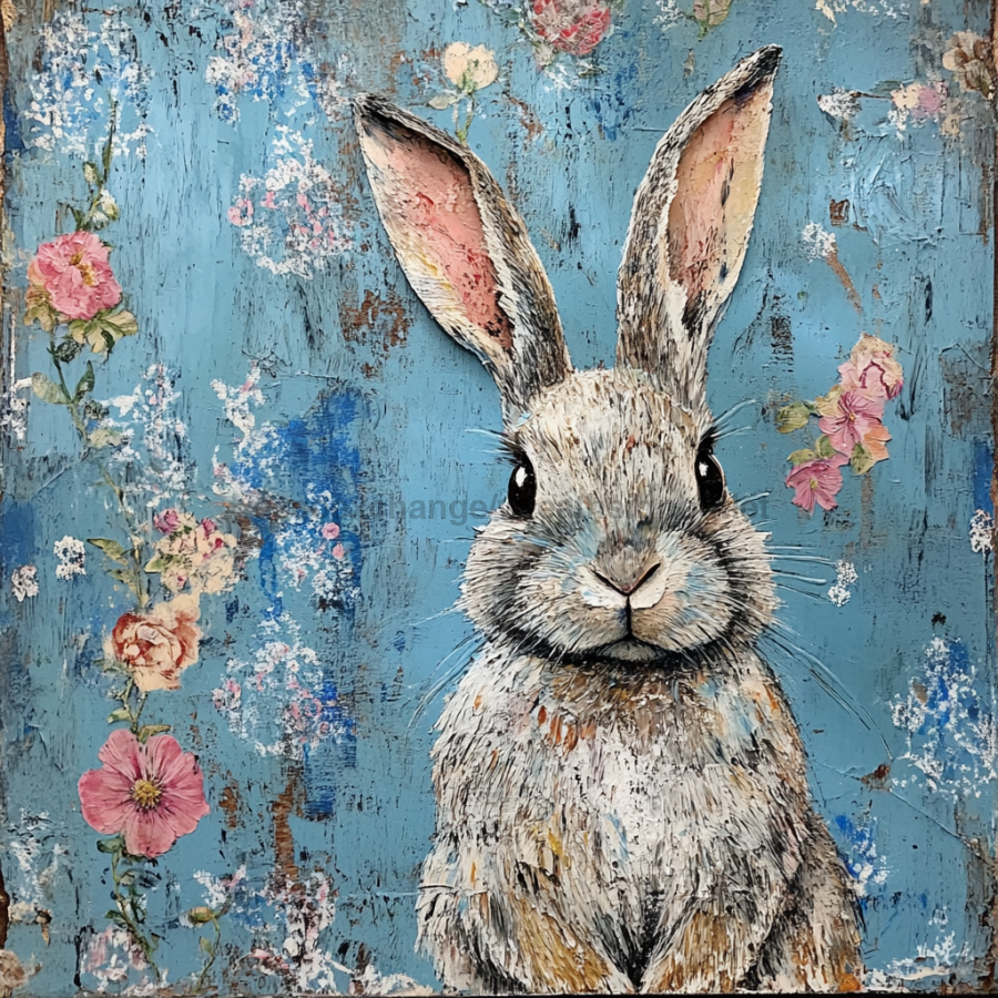 Easter Rabbit Sign, DCO-13293, Sign For Wreath, 10x10" Metal Sign