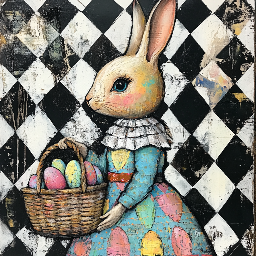 Easter Rabbit Sign, DCO-13422, Sign For Wreath, 10x10" Metal Sign