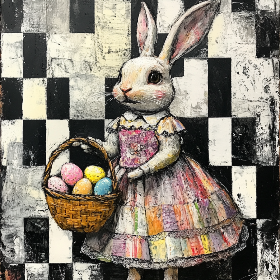 Easter Rabbit Sign, DCO-13423, Sign For Wreath, 10x10" Metal Sign