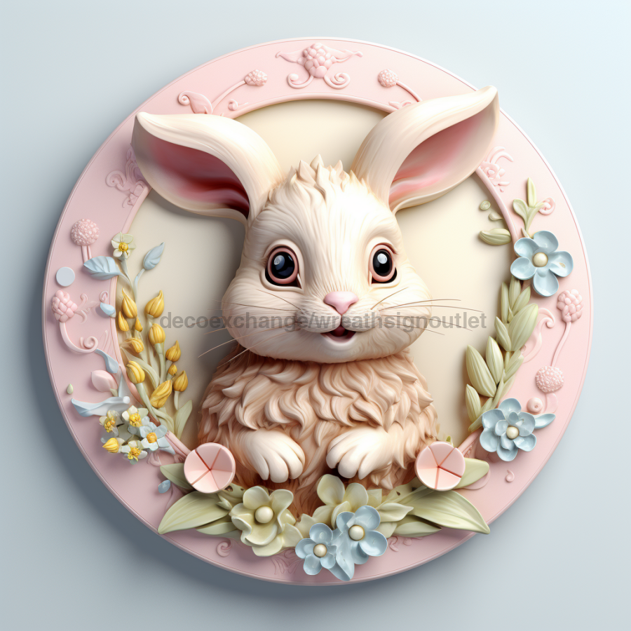 Easter Sign, 3D Bunny Look, DCO-12833, Sign For Wreath, 10" Metal Sign