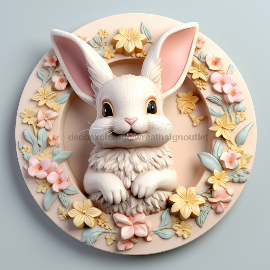 Easter Sign, 3D Bunny Look, DCO-12867, Sign For Wreath, 10" Metal Sign