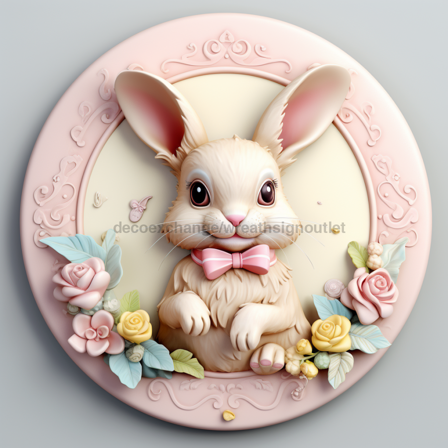 Easter Sign, 3D Bunny Look, DCO-12873, Sign For Wreath, 10" Metal Sign