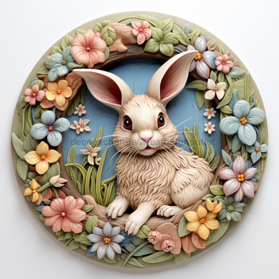 Easter Sign, 3D Bunny Look, DCO-12874, Sign For Wreath, 10" Metal Sign