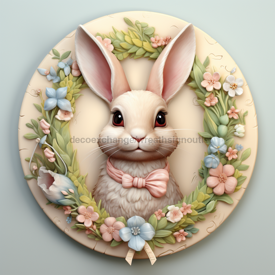 Easter Sign, 3D Bunny Look, DCO-12875, Sign For Wreath, 10" Metal Sign
