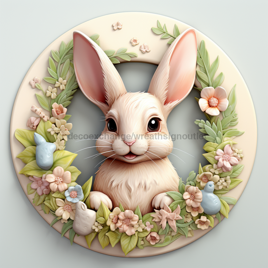Easter Sign, 3D Bunny Look, DCO-12878, Sign For Wreath, 10" Metal Sign