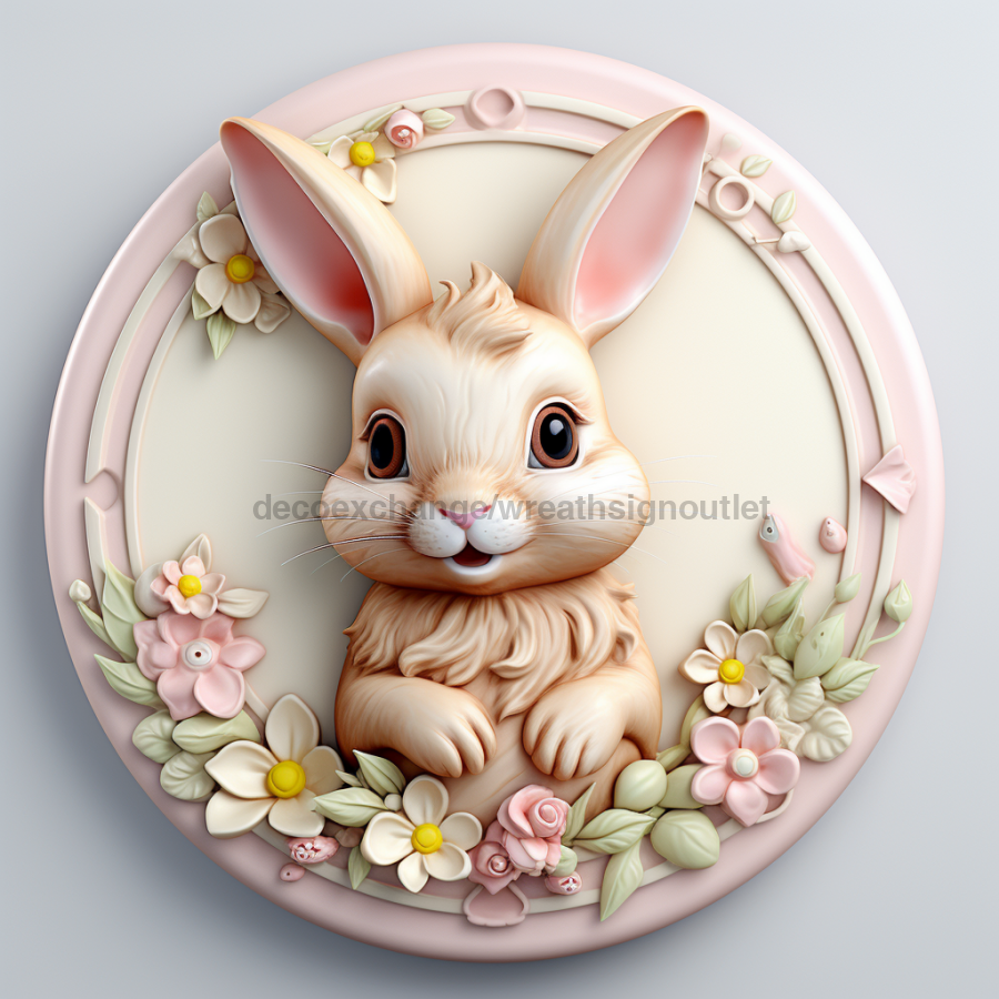 Easter Sign, 3D Bunny Look, DCO-12879, Sign For Wreath, 10" Metal Sign