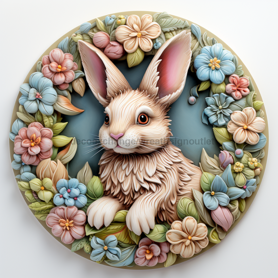 Easter Sign, 3D Bunny Look, DCO-12881, Sign For Wreath, 10" Metal Sign