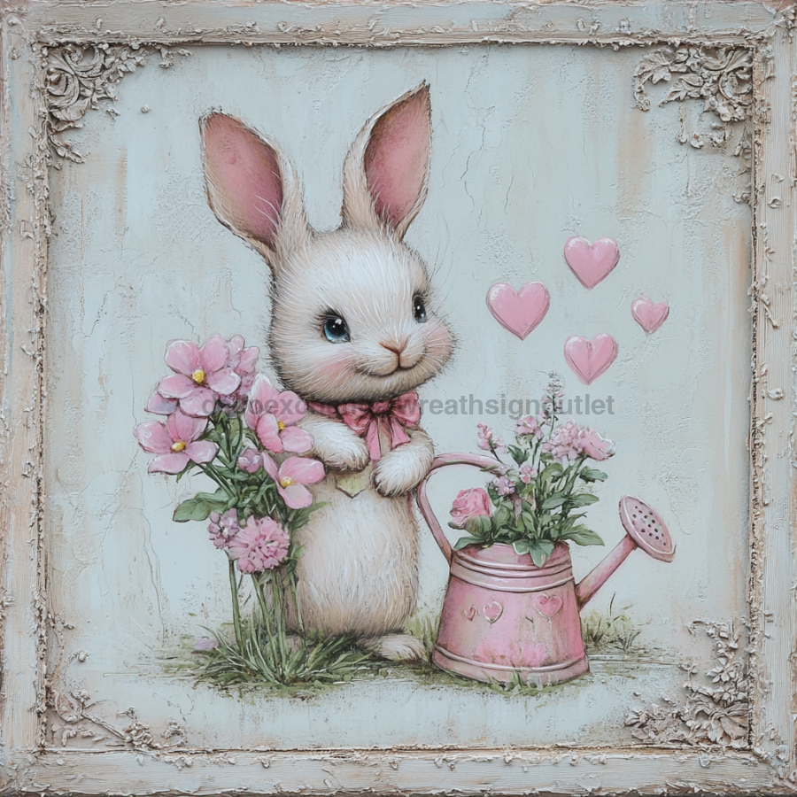 Easter Sign, Bunny Hearts,, DCO-12642, Sign For Wreath, 10x10" Metal Sign