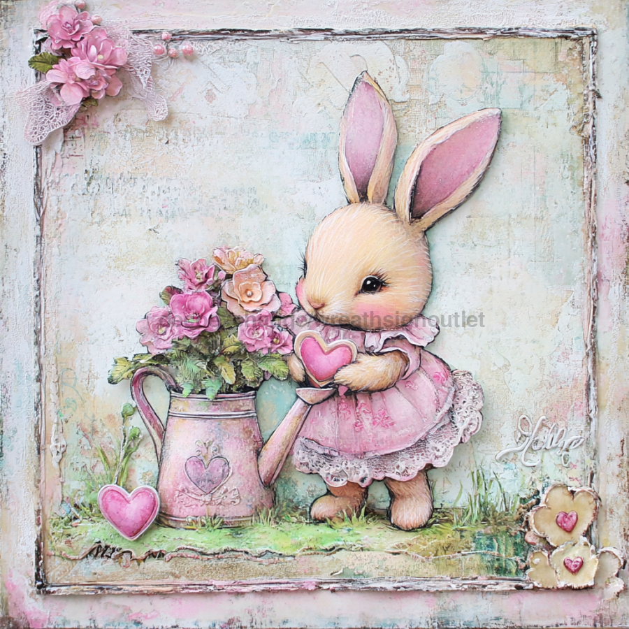 Easter Sign, Bunny Hearts,, DCO-12644, Sign For Wreath, 10x10" Metal Sign