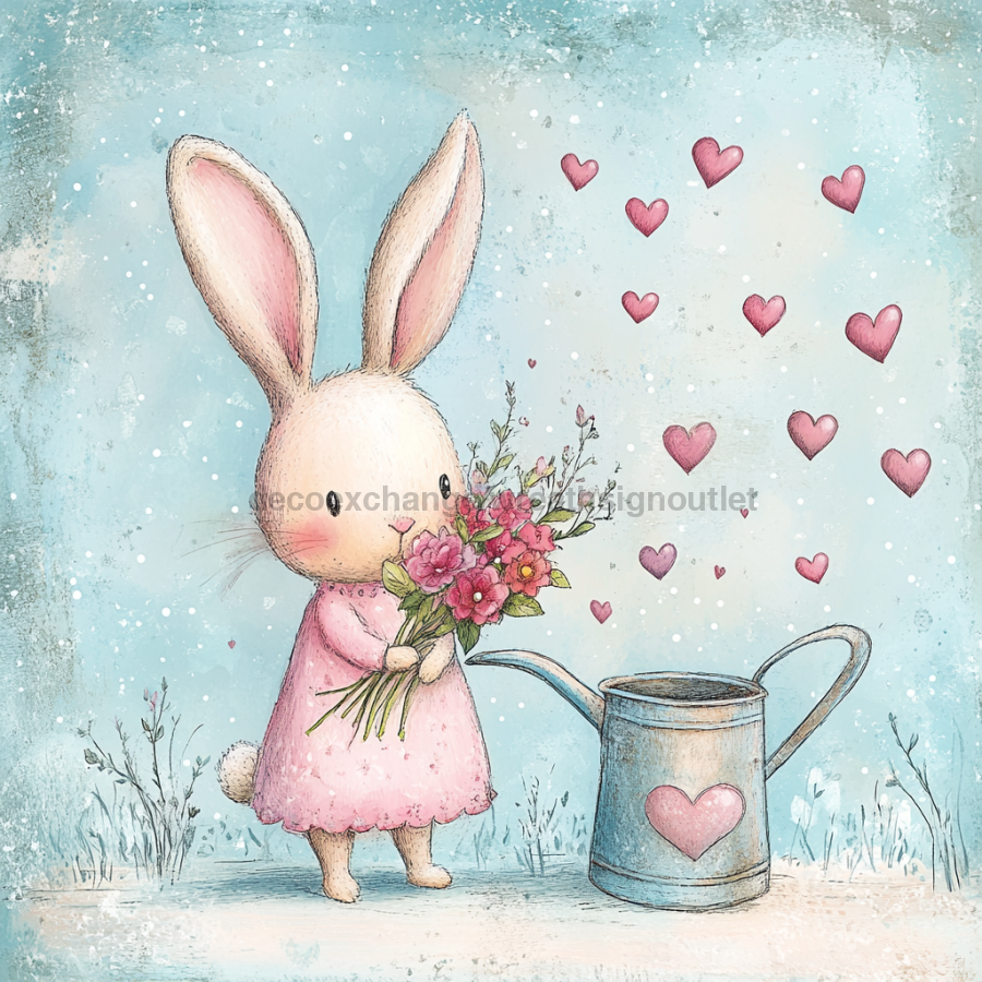 Easter Sign, Bunny Hearts,, DCO-12646, Sign For Wreath, 10x10" Metal Sign