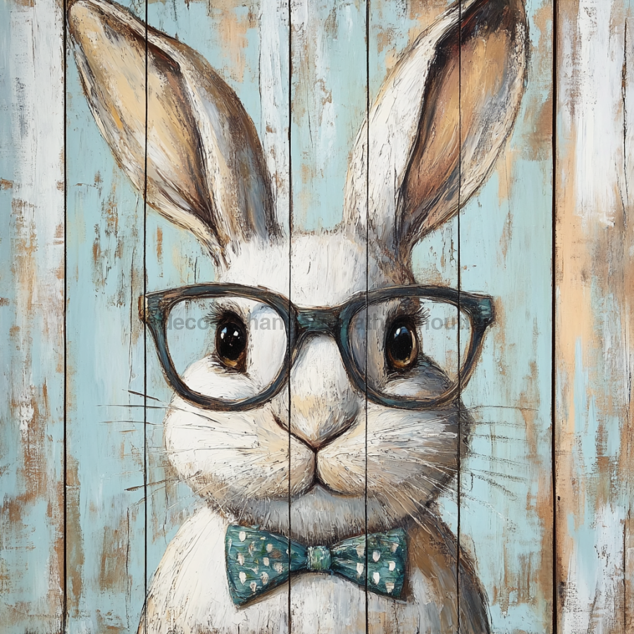Easter Sign, Bunny in Glasses,, DCO-02628, Sign For Wreath, 10x10" Metal Sign