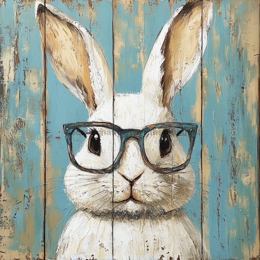Easter Sign, Bunny in Glasses,, DCO-02630, Sign For Wreath, 10x10" Metal Sign