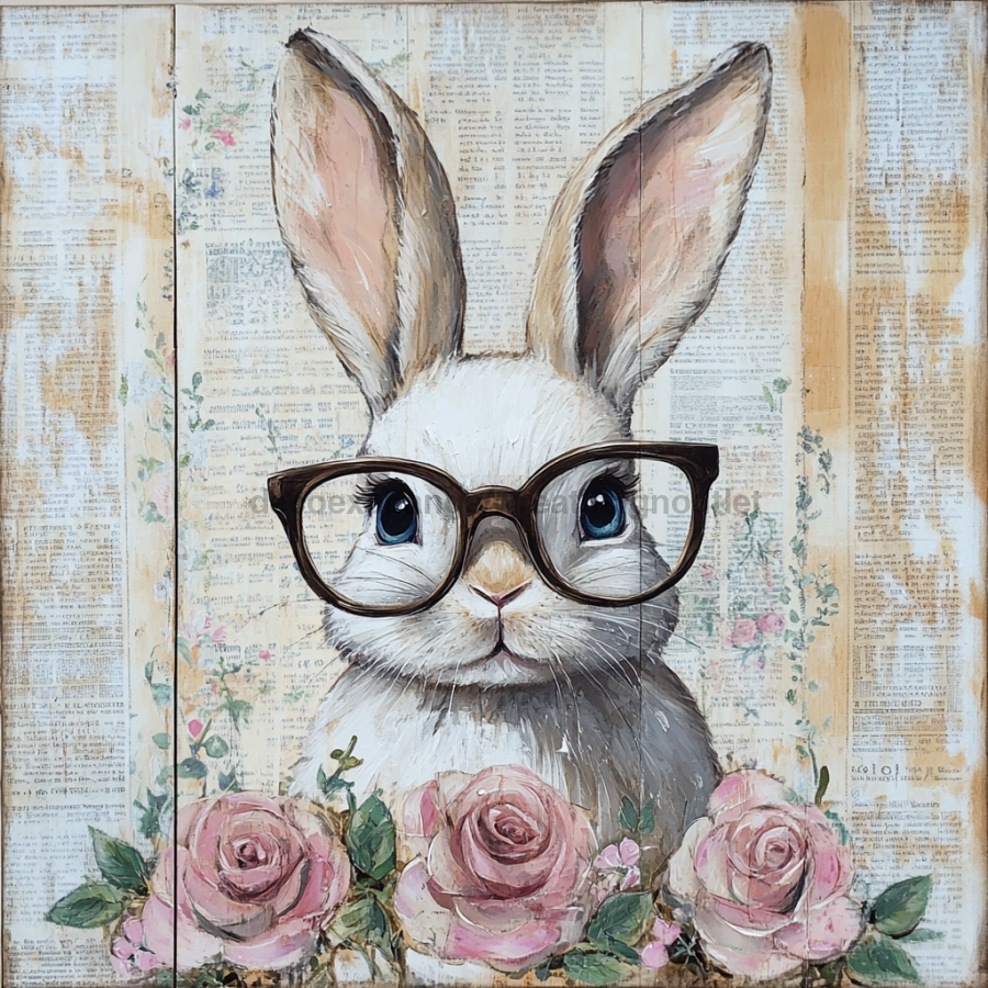 Easter Sign, Bunny in Glasses,, DCO-12650, Sign For Wreath, 10x10" Metal Sign