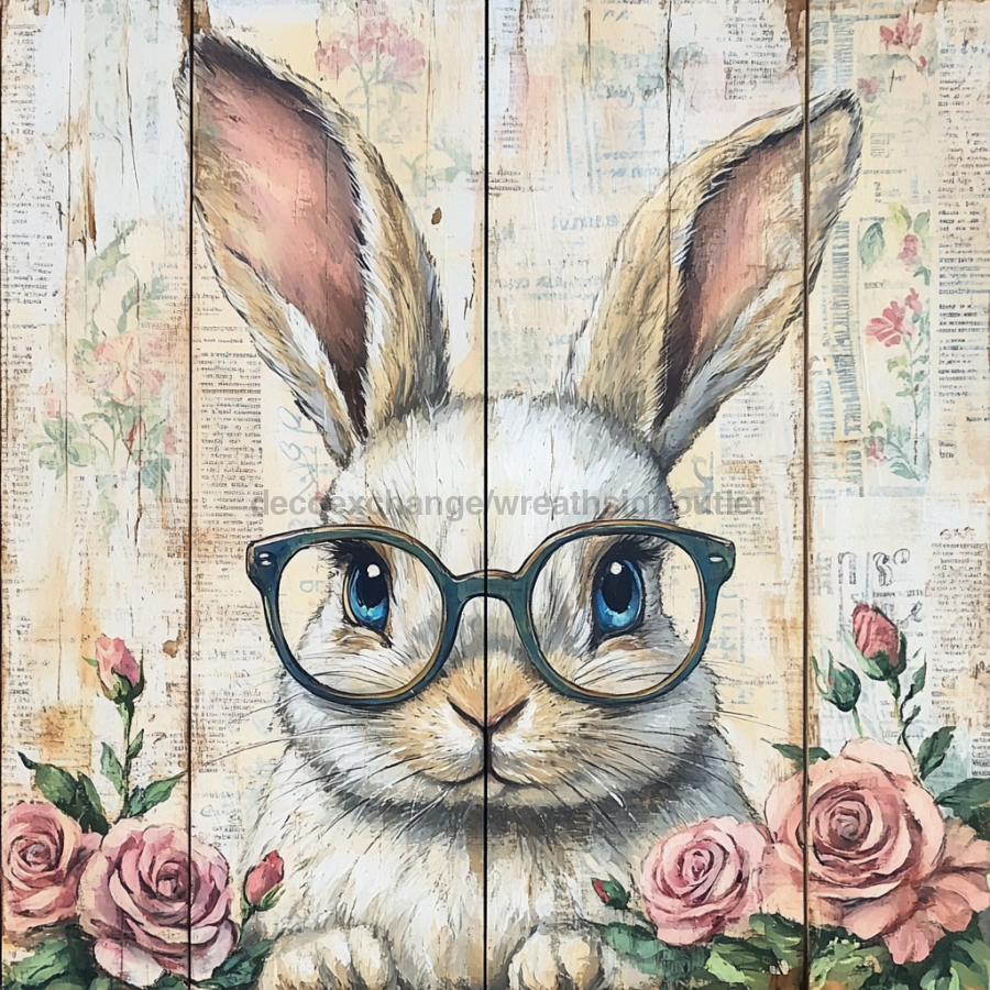 Easter Sign, Bunny in Glasses,, DCO-12653, Sign For Wreath, 10x10" Metal Sign