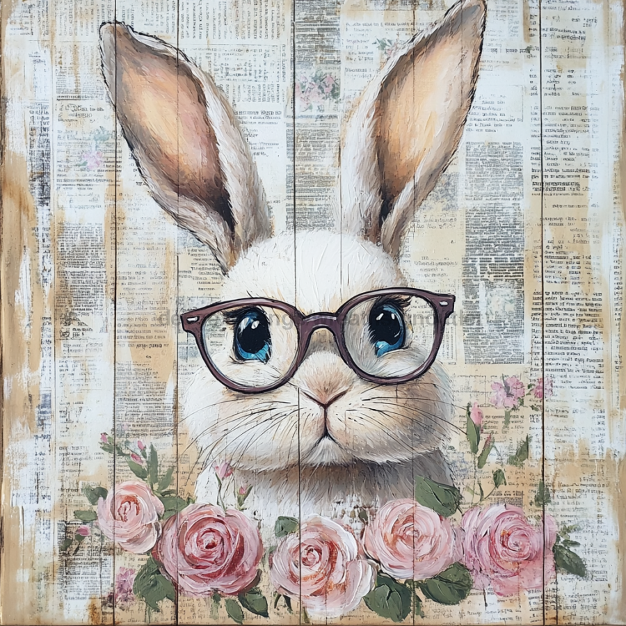Easter Sign, Bunny in Glasses,, DCO-12654, Sign For Wreath, 10x10" Metal Sign