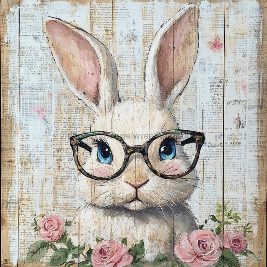 Easter Sign, Bunny in Glasses,, DCO-12656, Sign For Wreath, 10x10" Metal Sign