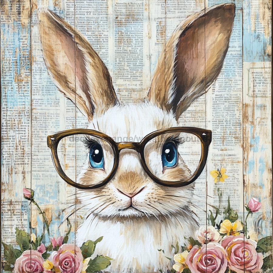 Easter Sign, Bunny in Glasses,, DCO-12657, Sign For Wreath, 10x10" Metal Sign