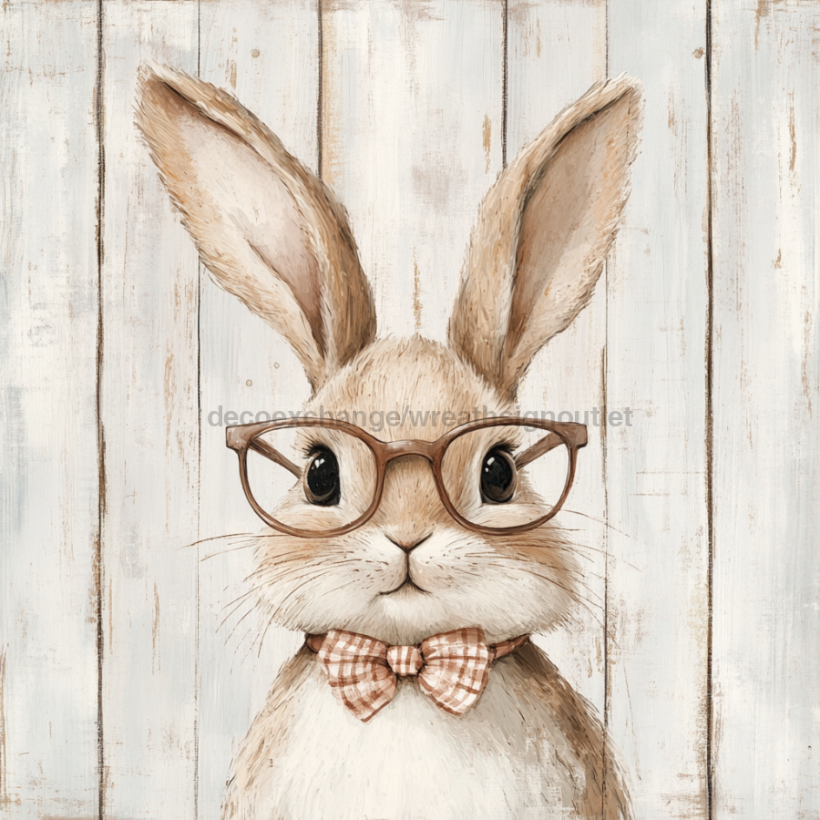 Easter Sign, Bunny in Glasses,, DCO-12668, Sign For Wreath, 10x10" Metal Sign